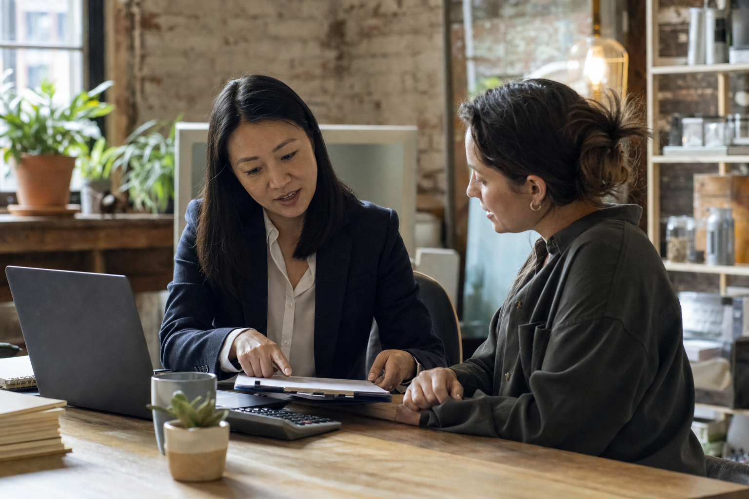 Accountant reviewing figures with a client