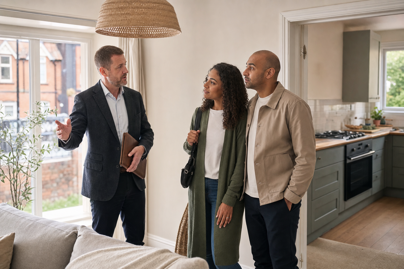 Estate agent showing a home to prospective buyers